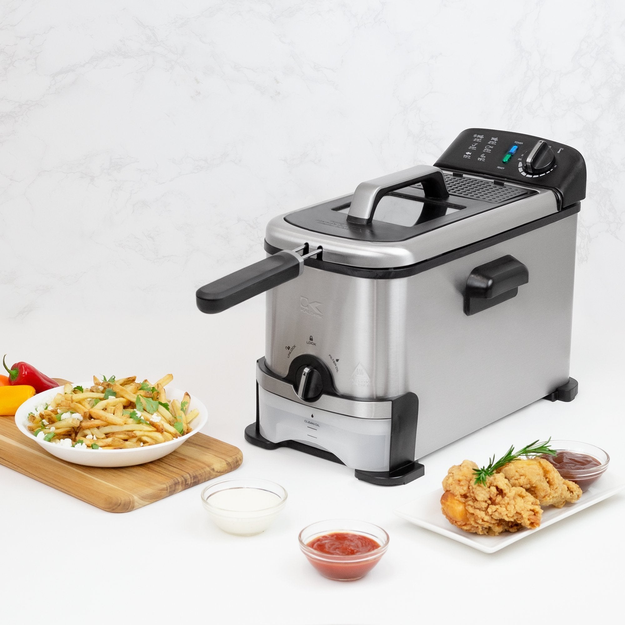 Kalorik 3.2 Quart Deep Fryer with Oil Filtration, Stainless Steel