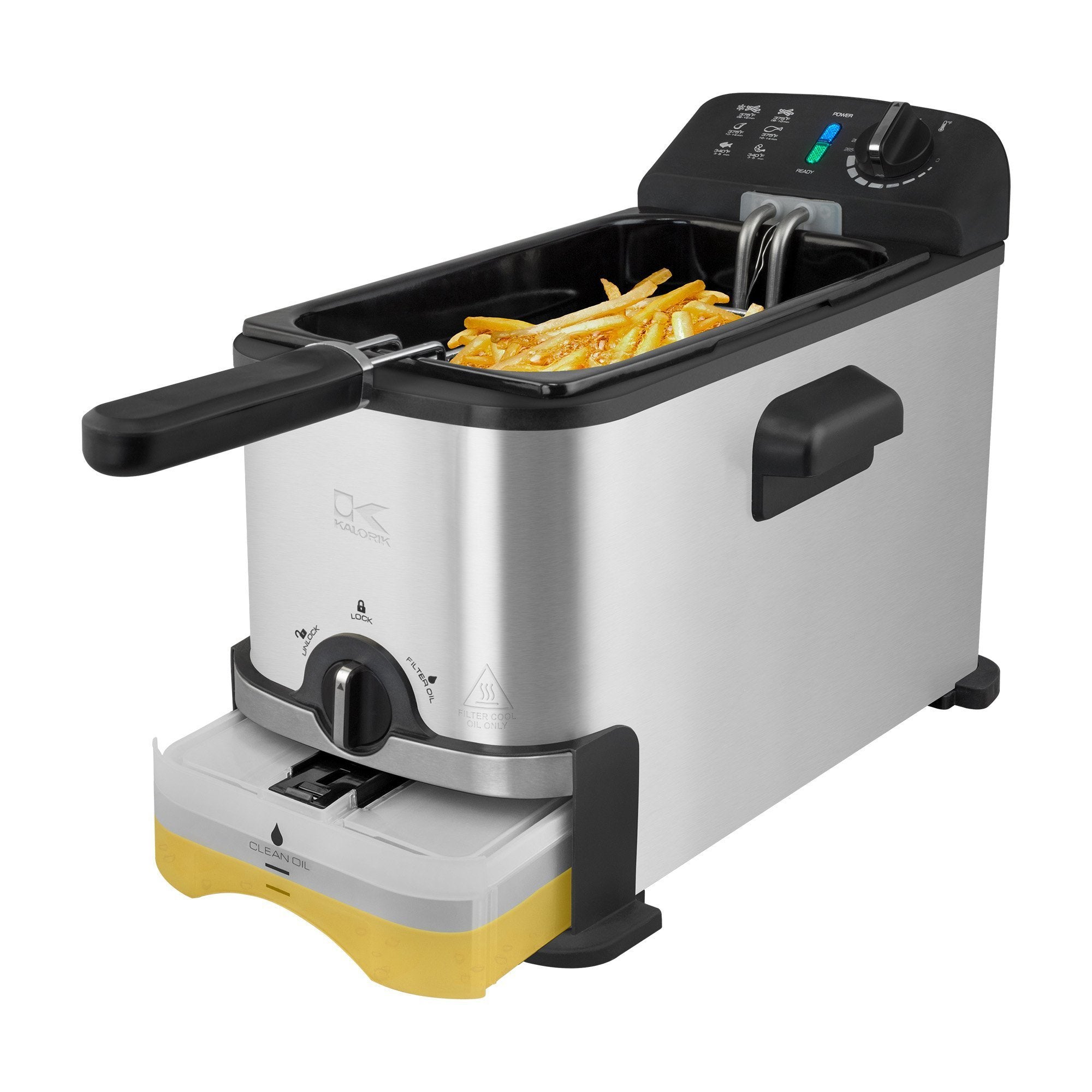 Kalorik 3.2 Quart Deep Fryer with Oil Filtration, Stainless Steel