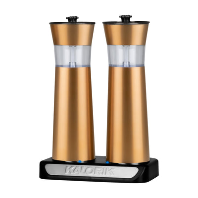 Kalorik Rechargeable Gravity Salt and Pepper Grinder Set, Copper