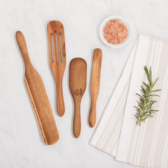 Mad Hungry As Seen on TV 4-Piece Acacia Wood Spurtle Set, Natural